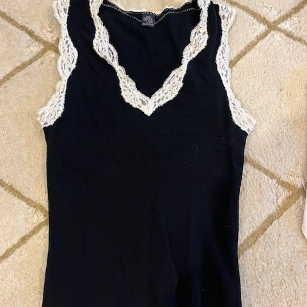 Black & Off White Lace Trim Tank Top/Camisole